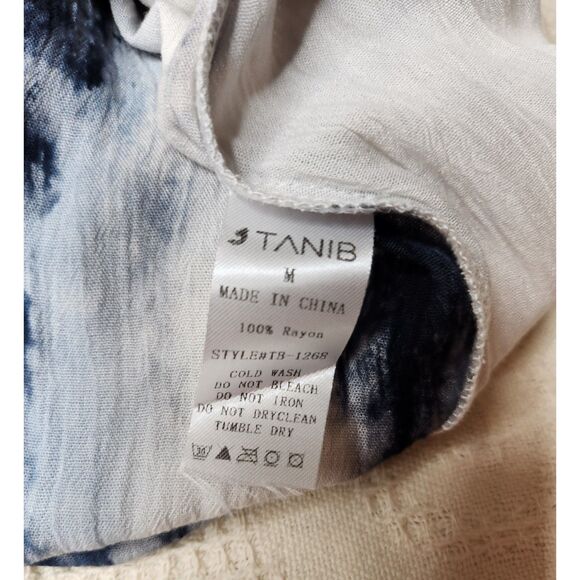 Blue Tie-Dye Kimono Sleeve Maxi Dress NWT Tanib Sz. M Gauzy Rayon Boho Feminine - Picture 8 of 8